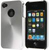 Metal + Rubber Protective Cover Case Shell Hard Back Protector with CD Lines for Apple iPhone 4 4G - Silver-tone MHC-27198