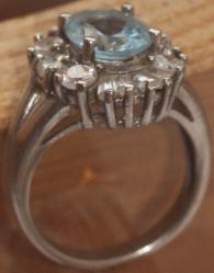Серебряное кольцо с циркониями и аквамарином