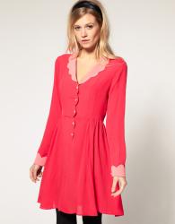 Collar Dress with Scallop Detail