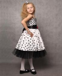 Детское платье «Горох», белое на черном