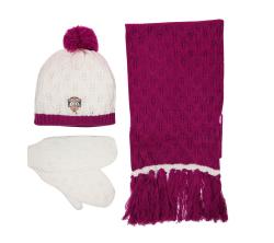 Комплект (шапка + шарф+ варежки) (фиолет/молочный)